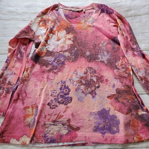 Soft Surrounding pink floral tunic size petite Med - Picture 1 of 7